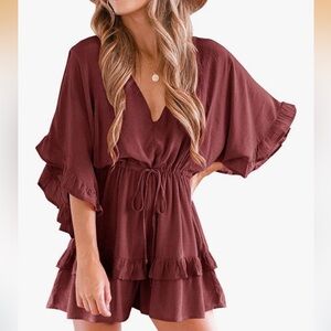 Amazon Women's Burgundy Ruffle Jumpsuit